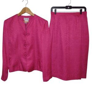 Vintage Silk Suit Set  Adrianna Papell Pink Silk Skirt Suit Set size 8